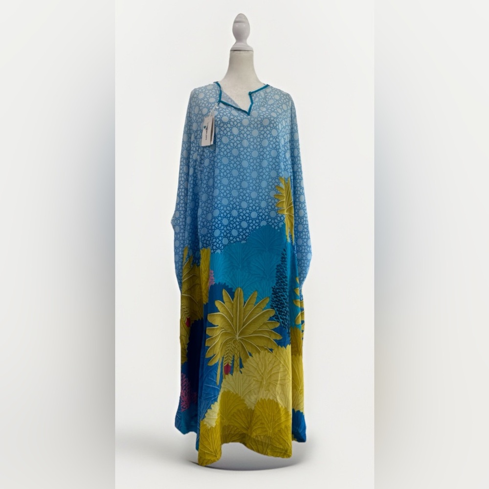 SATYA PAUL Women Floral Print Kaftan Crepe Blue Multicolor Midi Sz S